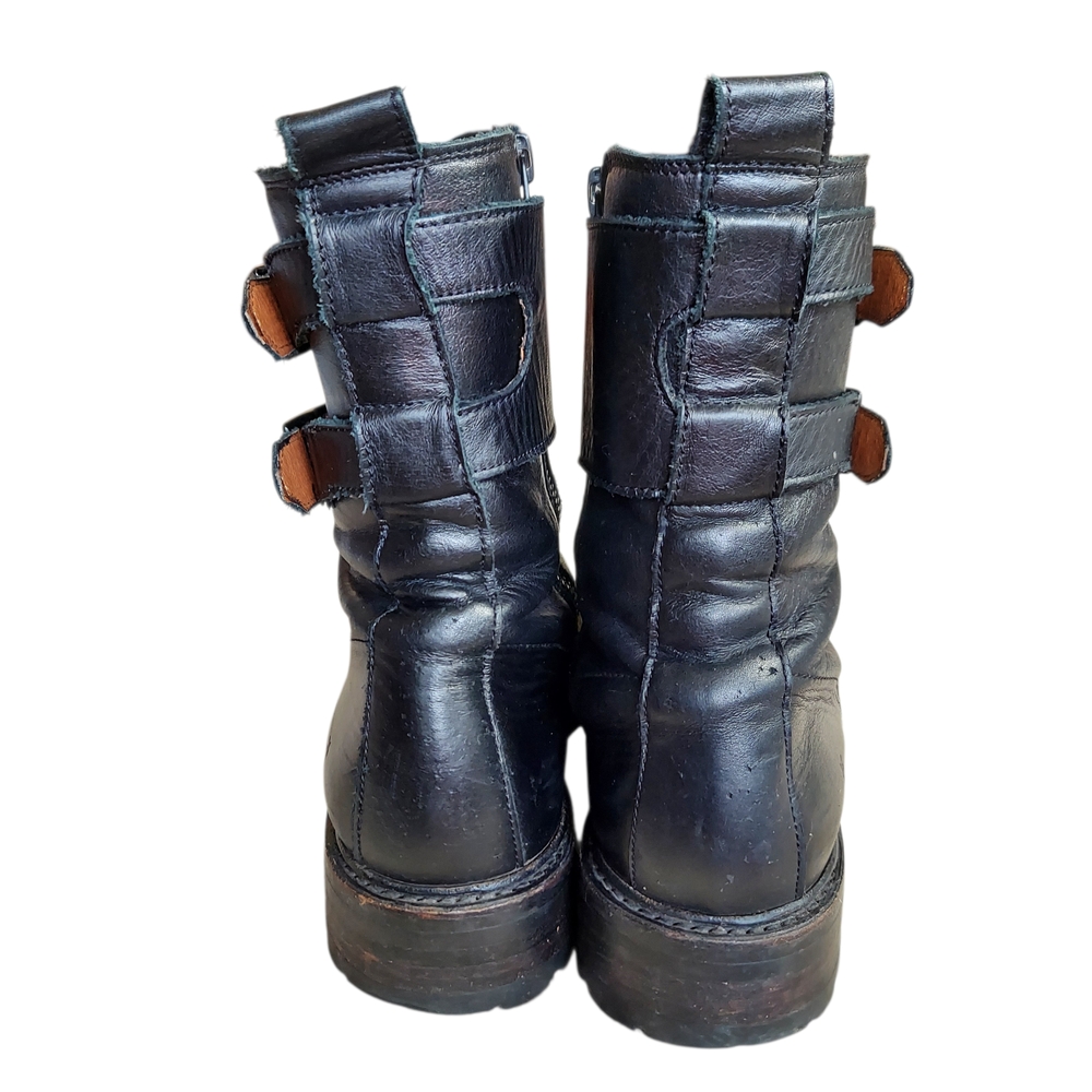 Frye Julie Biker Engineer Black Leather Lace-up Lug Sole Boots - Picture 5 of 15